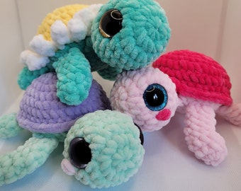 Crochet Sea Turtle, Crochet Pink Turtle, Amigurumi Lavender and Green Turtle, Flower Plushie Sea turtle, Crochet plushie turtle