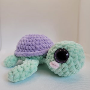 Crochet Sea Turtle, Crochet Pink Turtle, Amigurumi Lavender and Green Turtle, Flower Plushie Sea turtle, Crochet plushie turtle image 2