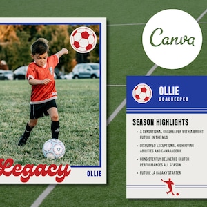 Cartes à collectionner personnalisables de football à inscription rétro Rouge et bleu marine | Modèle de toile modifiable | Fichier numérique à téléchargement immédiat DIY