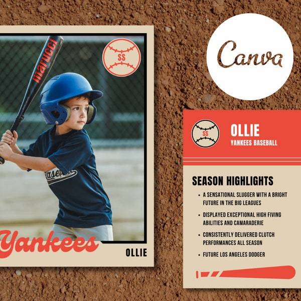 Customizable Little League Baseball Trading Card | Editable Canva Template | Retro Script Logo Style | DIY Instant Download Digital File