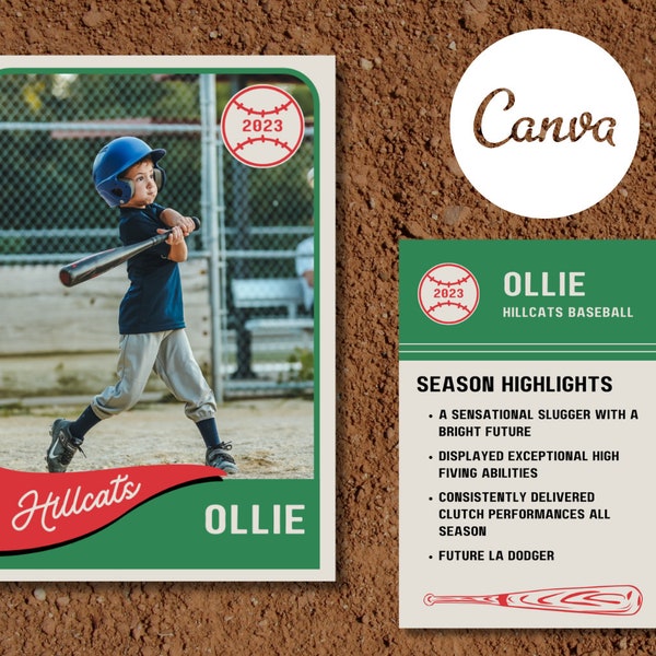 Customizable Collectible Baseball Trading Card Pennant Retro Script | Editable Canva Template | DIY Instant Download Digital File