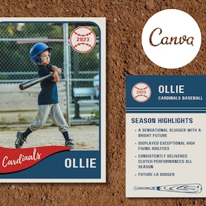 Classic Customizable Collectible Baseball Trading Card Red and Navy | Editable Canva Template | DIY Instant Download Digital File