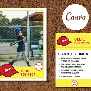 1980s Retro Customizable Baseball Trading Card Yellow and Red | Editable Canva Template | DIY Instant Download Digital File
