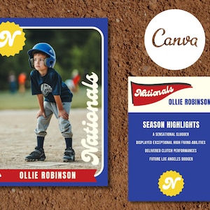 Pennant e Starburst Blue Red personalizzabile Baseball Trading Card / modello Canva modificabile / file digitale download istantaneo fai da te