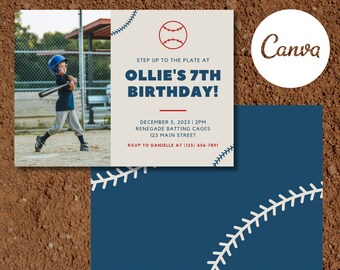 Classic Nostalgic Retro Baseball Themed Birthday Party Invitation | Editable Canva Template | DIY Instant Download Digital File