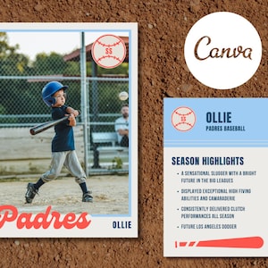 Tarjeta coleccionable clásica personalizable de béisbol de las Pequeñas Ligas / Plantilla editable de Canva / Estilo retro / Archivo digital de descarga instantánea DIY