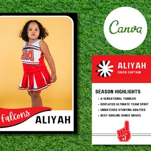 Classic Customizable Collectible Cheerleading Trading Card Red and Black | Editable Canva Template | DIY Instant Download Digital File