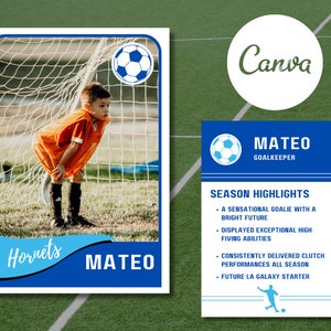 Classic Customizable Collectible Soccer Trading Card Blue and Teal | Editable Canva Template | DIY Instant Download Digital File