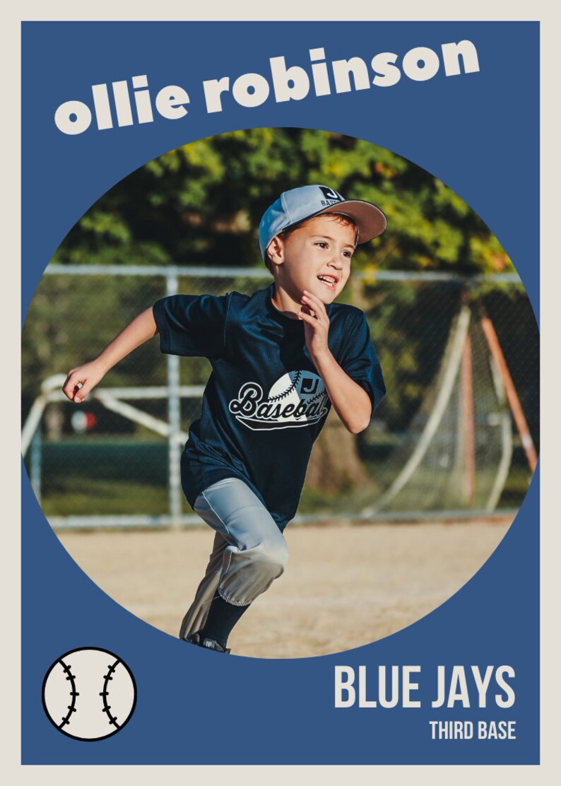 Photo Baseball Trading Card Template Navy Customizable Collectible