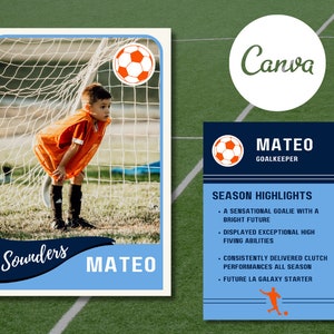 Classic Customizable Collectible Soccer Trading Card Blue and Orange | Editable Canva Template | DIY Instant Download Digital File