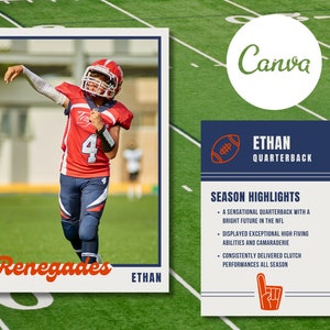 Classic Script Customizable Collectible Football Trading Card Blue and Orange | Editable Canva Template | DIY Instant Download Digital File