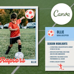 Rétro Script Personnalisable Carte à collectionner de football Orange et Bleu | Modèle Canva modifiable | Fichier numérique à téléchargement instantané DIY