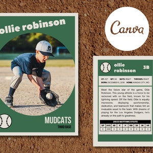 Modello di carta collezionabile di baseball verde stile anni '50 / Carta di baseball da collezione personalizzabile / Modello Canva modificabile / Download istantaneo fai da te