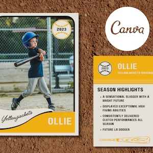 Pennant Classic personalizzabile da collezione Baseball Trading Card Giallo Nero / Modello Canva modificabile / File digitale download istantaneo fai da te