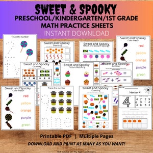 Sweet and Spooky Halloween Math Activity Printable Worksheets / Preschool Kindergarten First Grade / Math Worksheets / Number Practice