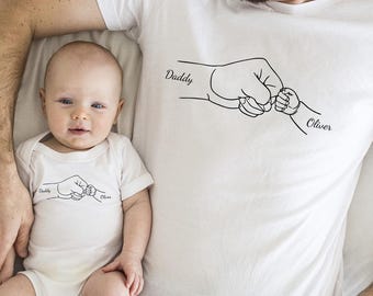 Personalized Father and Son Fist Bump Shirts, Custom Name Dad and Baby Matching Tees, New Dad Gift, First Father's Day Shirt