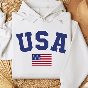 USA Hoodie: Bold Collegiate American Flag Patriotic Pullover
