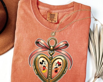 Comfort Colors T-Shirt\ Mickey Locket T-Shirt, Cute Locket Bow T Shirt, Disney Locket Bow Shirt, Mickey Minnie Shirt, Valentines Gift