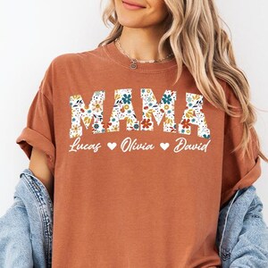 Comfort Colors Custom Floral Mama Shirt, Personalized Mama Gift, Boho Mama Tee, Kids Name Shirt, Mother's Day Floral Top