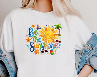 Comfort Colors® Be The Sunshine T-Shirt, Summer Vacation Shirt, Retro Beach Graphic Tee, Tropical Palm Tree Tee, Sunny Vibes Gift