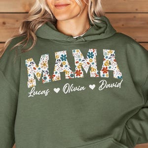 Custom Floral Mama Hoodie, Personalized Mama Gift, Boho Mama Hoodie, Kids Name Outfit, Mother's Day Floral Top