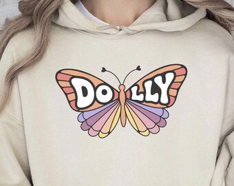 Groovy Dolly Parton Butterfly Hoodie, Western Country Graphic Hoodie, Vintage Pastel Butterfly Pullover, Country Music Gift