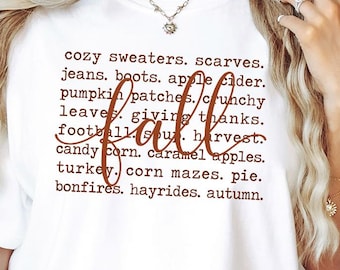 Comfort Colors Cozy Fall Words Shirt, Autumn Season Typography T-Shirt, Pumpkin Patch Apparel, Cute Thanksgiving Shirt, Fall Vibes Tee