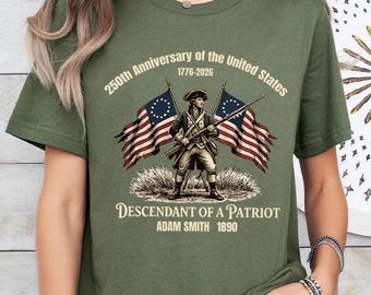 Custom Descendant of a Patriot T-Shirt, 250th Anniversary USA 1776-2026 Shirt, Personalized Revolutionary War Veteran Gift
