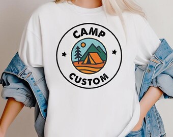 Comfort Colors Custom Camp Shirt, Matching Family Camping Tee, Retro Mountain Graphic T-Shirt ,Personalized Group Camping Gift
