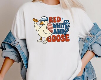Comfort Colors Red White and Goose TShirt, Funny Fourth of July Merica Duck Tee, Retro Patriotic Shirt For Independence Day