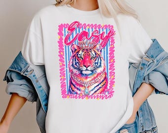 Comfort Colors Easy Tiger T-Shirt, Pink Tiger Graphic Tee, Preppy Aesthetic Shirt, Retro Maximalist Streetwear, Tropical Beach Outfit