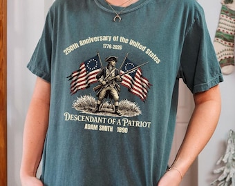 Comfort Colors Custom Descendant of a Patriot T-Shirt, 250th Anniversary USA 1776-2026 Shirt, Personalized Revolutionary War Veteran Gift