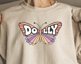 Groovy Dolly Parton Butterfly Sweatshirt, Western Country Graphic Sweatshirt, Vintage Pastel Butterfly Pullover, Country Music Gift