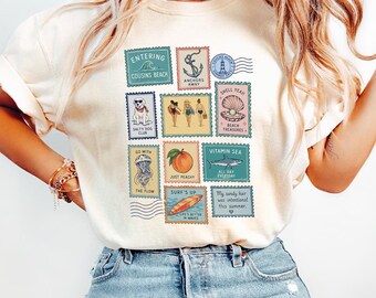 Comfort Colors Cousins Beach Postcard Shirt, Cute Summer Stamp Graphic Tee, Trendy Bookish Beach T-Shirt, Coastal Daughter Clothing