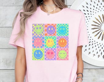 Checkered Smile Face Shirt, Cute Smile Face Gift, Preppy Girl Gift