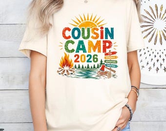 Cousin Camp 2026 Graphic Shirt, Family Vacation Matching Tee, Cute Retro Summer Camp Top, Outdoors Group Event T-Shirt