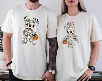 Comfort Colors Disney Halloween Shirt, Cute Mickey Minnie Mummy T-Shirt, Matching Halloween Couple Tee, Spooky Disney Park