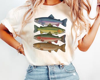 Comfort Colors Trout Shirt: Abstract River Fish Tee, Fly Fishing Gift