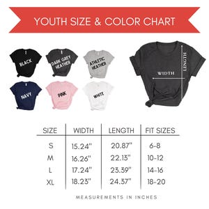 the youth size and color chart for a t - shirt