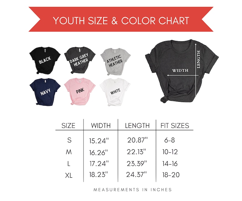 the youth size and color chart for a t - shirt
