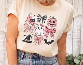 Pink Bows Halloween Shirt, Girly Ghost Tee