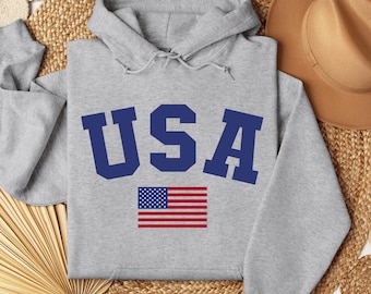 USA Hoodie: Bold Collegiate American Flag Patriotic Outfit