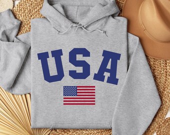 USA Hoodie: Bold Collegiate American Flag Pullover