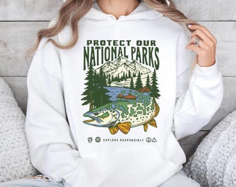 National Parks Hoodie: Protect Nature, Vintage Hiking Pullover