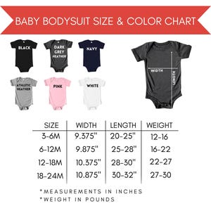 baby bodysuit size and color chart