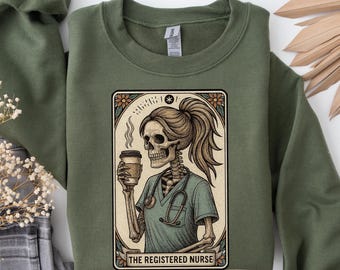 Skeleton Nurse Tarot Card Sweatshirt: Spooky Season RN