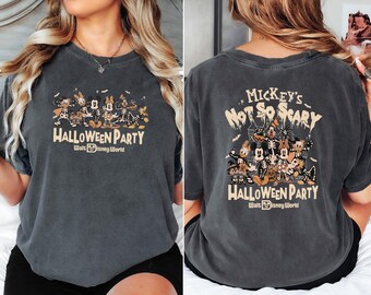 Comfort Colors Not So Scary Halloween Party Shirt, Vintage Disney Skeleton Halloween Tee, Mickey Friends Spooky Disney Trip Shirt