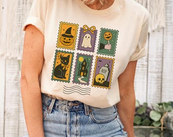 Halloween Stamp Shirt, Ghost, Pumpkin, Cat Tee