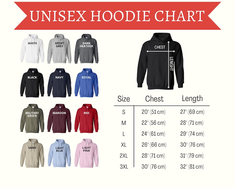 a diagram of a hoodie size chart