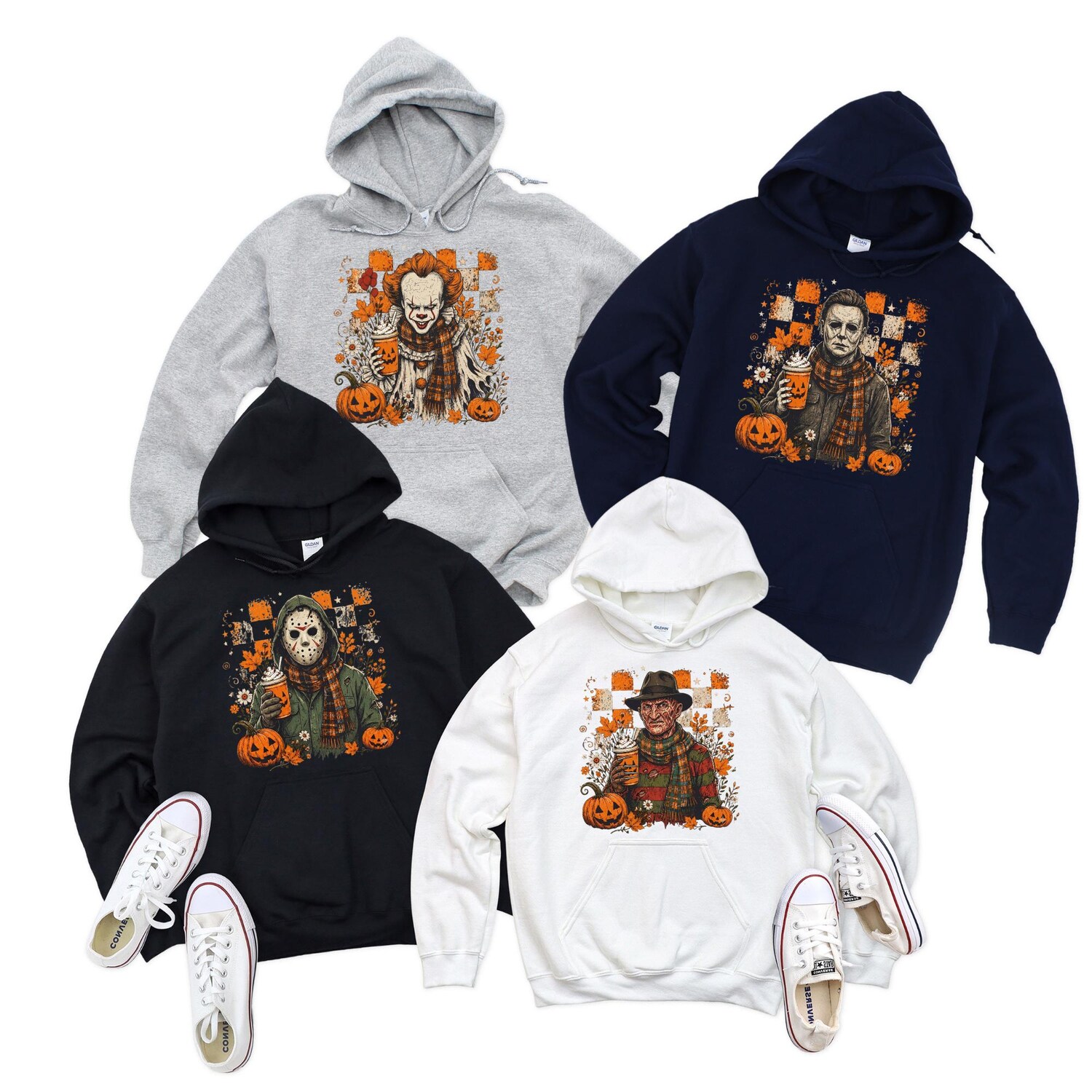 Custom Scary Movie Character Hoodie, Personalized Halloween Horror Character Hoodie, Matching Spooky Family Top